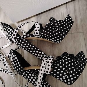 Polka Dot Platform Sandals - Black and White